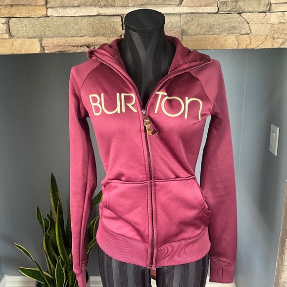 VTG Y2K Burton Snowboard DryRide WB Scoop Hoodie Fleece Layering Maroon Gold XS - Picture 1 of 10